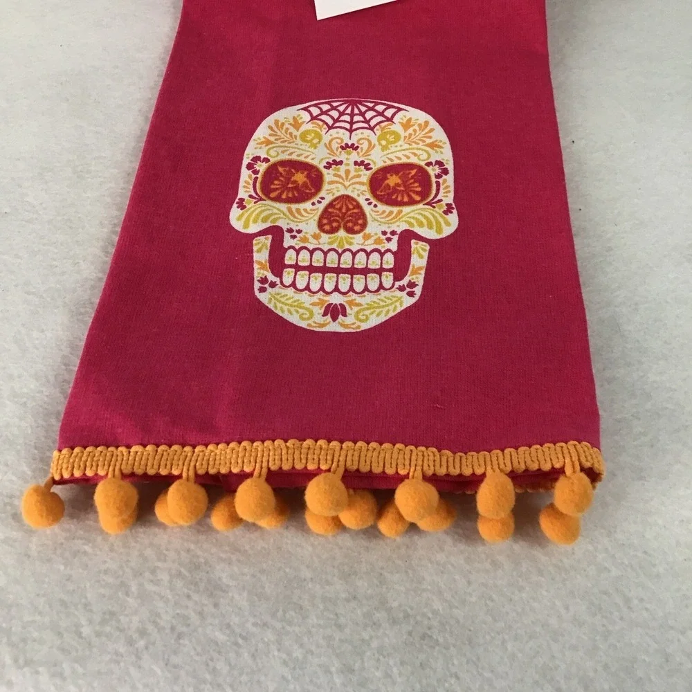 Day of Dead Kitchen Towel Sugar Skull‎ Hot Pink Destination Holiday Marigold